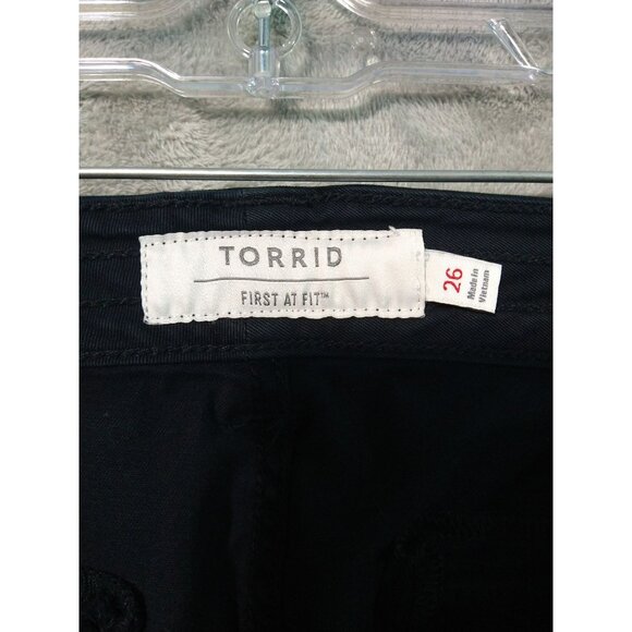 Torrid Jeans Womens 26 Black Crop Aviator Skinny Twill Mid Rise Pants Stretch - Picture 6 of 9